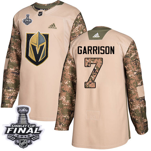 Adidas Golden Knights #7 Jason Garrison Camo Authentic Veterans Day 2018 Stanley Cup Final Stitched NHL Jersey
